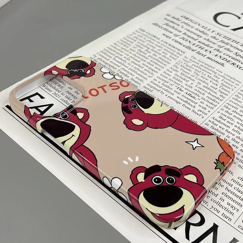 Ốp Điện Thoại Cứng Họa Tiết Chú Gấu Và Dâu Tây Dễ Thương Cho iPhone Xsmax xr 1314 12