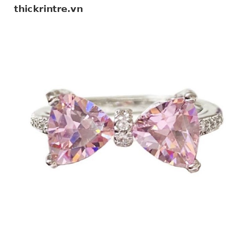 Nhẫn Đính Đá Hình Nơ Màu Hồng Dễ Thương Tùy Chỉnh Thời Trang Cho Nữ