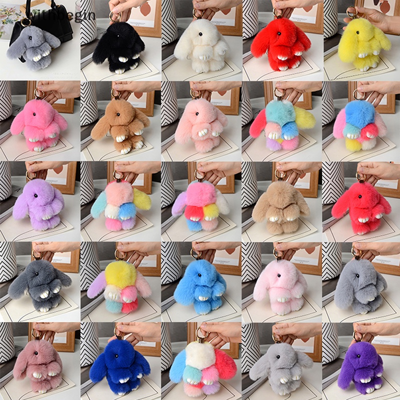 Móc Chìa Khóa Xe Hơi / Túi Xách Bằng Lông Thỏ 15cm Trang Trí Đa Ứng Dụng Cho Nữ