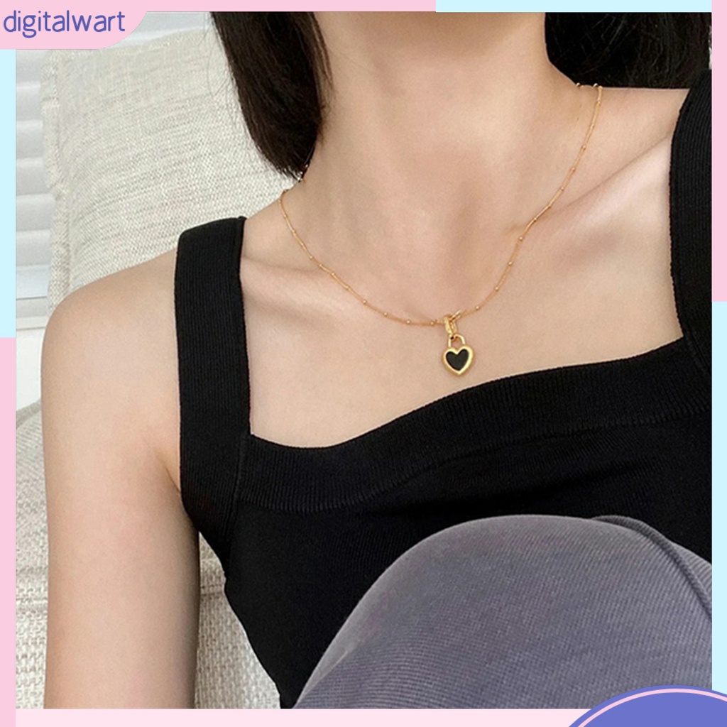 Vòng cổ Hai Mặt Bằng Thép Titan Màu Vàng Hình Trái Tim Cho Nữ