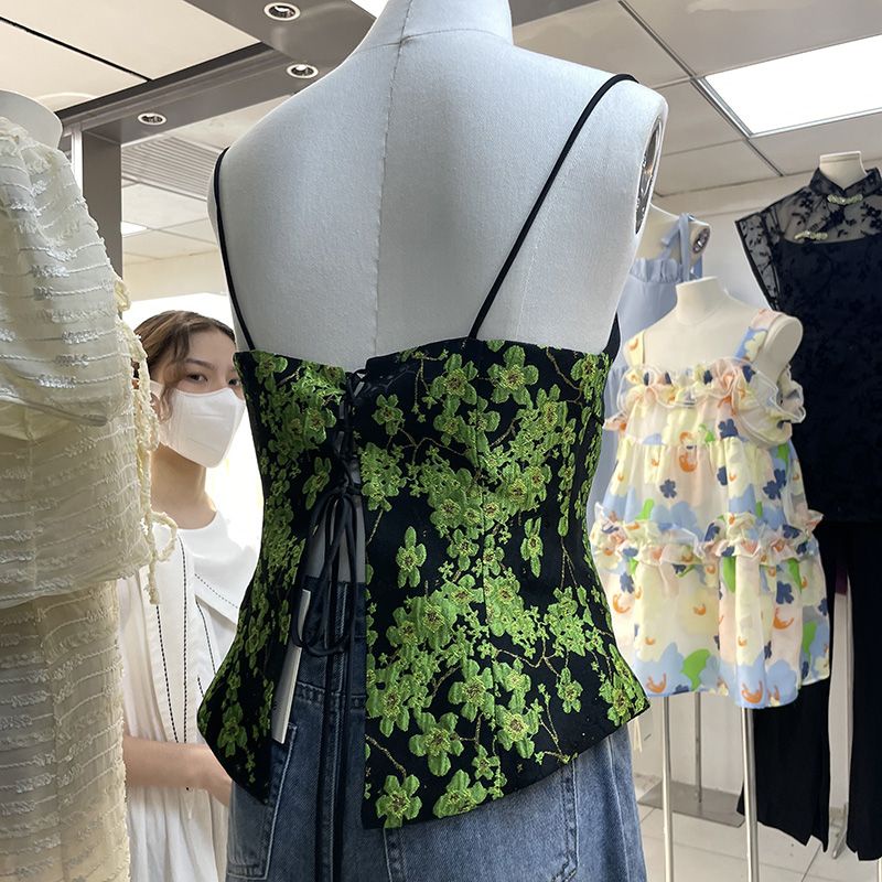 [F &amp; X] Áo Hai Dây Họa Tiết Hoa Phong Cách Pháp Thời Trang Xuân Hè 2023 Cho Nữ