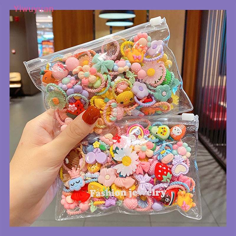 Set 10 Dây Cột Tóc Đuôi Ngựa Co Giãn Đính Hoa Dễ Thương Cho Bé Gái