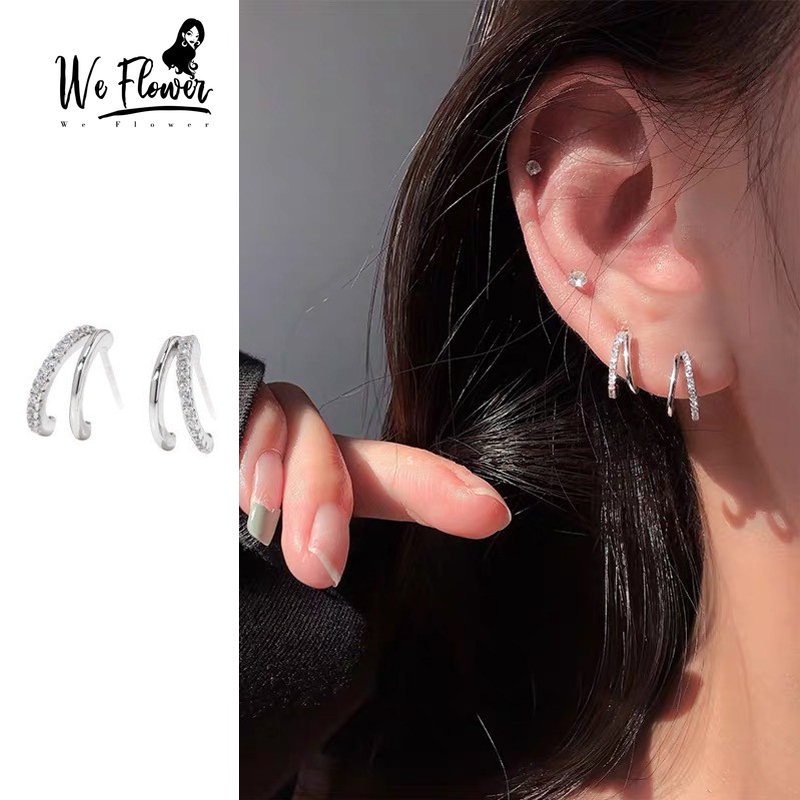 We Flower Bông Tai Mạ Bạc 925 Hình Chữ C Đính Đá Zircon Đơn Giản Thời Trang Cho Nữ