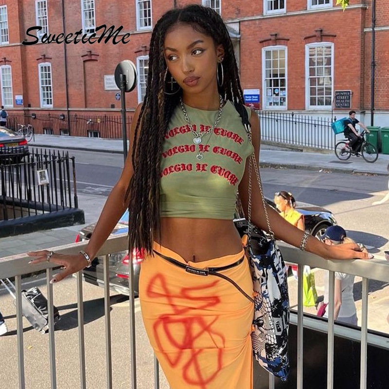 Áo Tank Top Cổ Tròn Dáng Ôm In Chữ Thời Trang 2023 Cho Bạn Gái