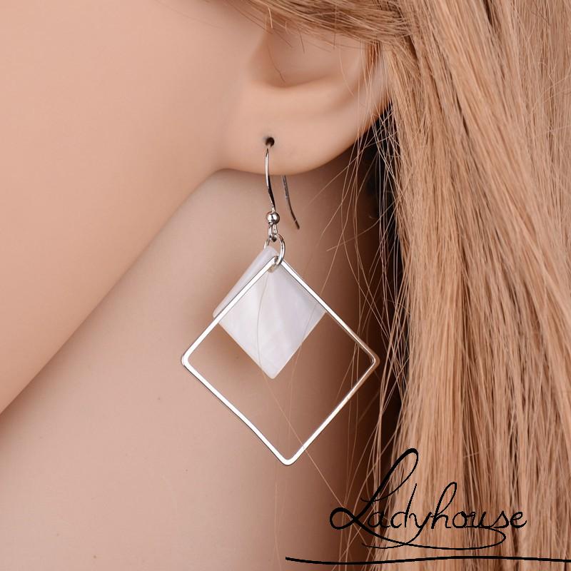 Bông Tai Hình Học Hình Vuông Màu Trắng Tự Nhiên Thời Trang Cho Nữ