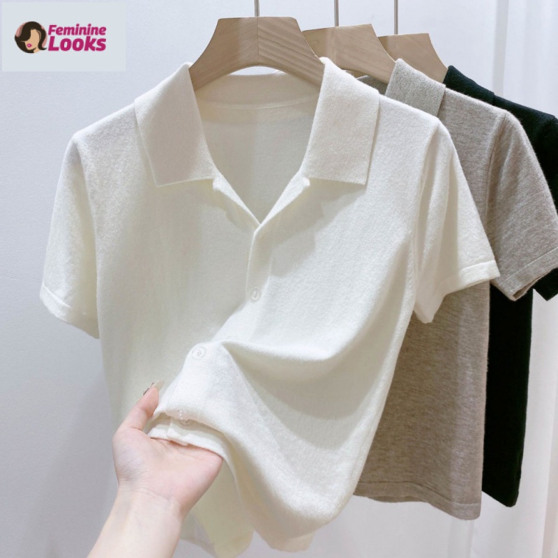 Áo Thun Polo Dệt Kim Tay Ngắn Mềm Mại Thời Trang Cao Cấp