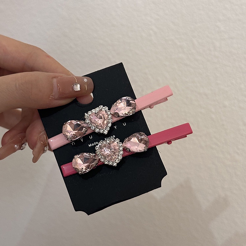Kẹp Tóc Đính Đá Hình Trái Tim Màu Hồng Ngọt Ngào Phong Cách Hàn Quốc Dễ Phối Đồ Thời Trang Mùa Hè Cho Nữ