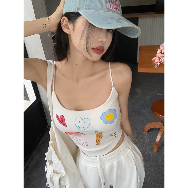 Áo Hai Dây Dáng Ôm In Họa Tiết Vui Nhộn Thời Trang