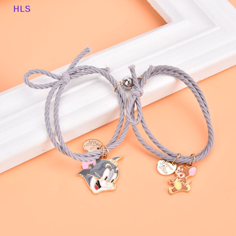 Set 2 Vòng Tay Chuỗi Hạt Nam Châm Họa Tiết Hoạt Hình Lãng Mạn Cho Cặp Đôi