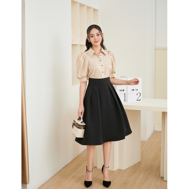 Chân váy juyp đen công sở dáng xòe Orchid - AH8X535
