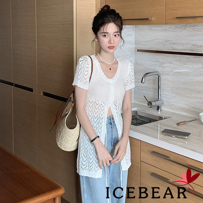 Áo Cardigan Dệt Kim Ngắn Tay Cổ Chữ V Cài Nút Thời Trang Mùa Hè Cho Nữ