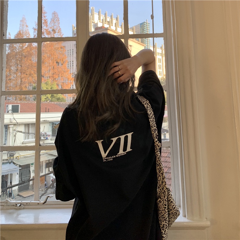 Áo Thun Tay Lửng Dáng Rộng In Chữ Trước Sau Lưng Phong Cách Hàn Quốc