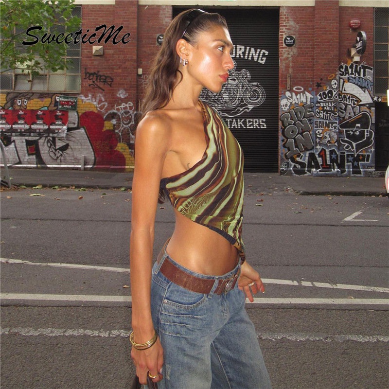 Áo Tank Top Ôm Dáng Màu Tương Phản In Họa Tiết Thời Trang 2023 Cho Nữ