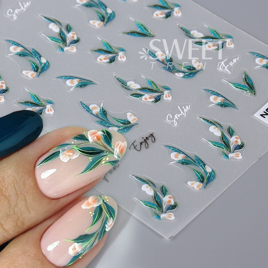 Miếng Dán Trang Trí Móng Tay Họa Tiết Hoa Mộc Lan / Chữ Cái Lá Mùa Hè Xinh Xắn