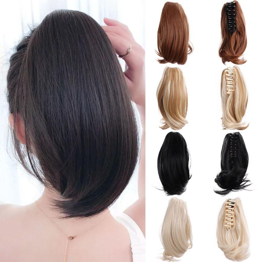 DANES Tóc Giả Đuôi Ngựa Thẳng Ngắn Màu Đen Bằng Sợi Tổng Hợp Mềm Mại Thời Trang Cho Nữ