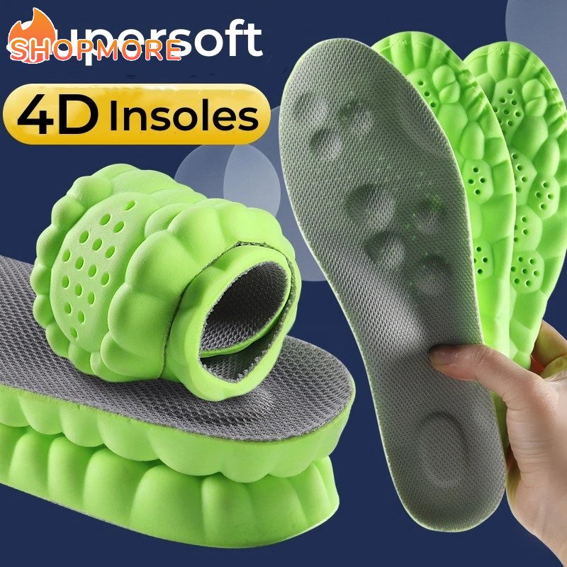 Cặp Đệm Lót Giày Thể Thao 4D Bằng Cao Su Latex Siêu Mềm Đàn Hồi Cao Chống Đau Chân