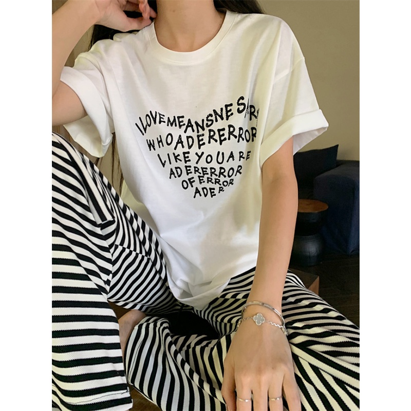 Áo Thun Tay Ngắn Cổ Tròn Dáng Rộng In Chữ Đơn Giản Trẻ Trung Hợp Thời Trang