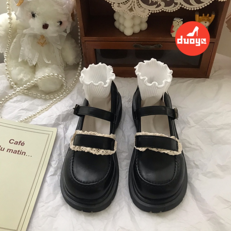 Tóc Thẳng ~ [Hàng Có Sẵn] Giày Mary Jane jk Nhỏ Màu Trắng Bằng Da Dày Dặn Phong Cách Retro Nhật Bản Cho Nữ