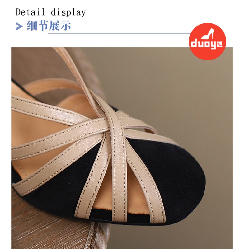 Duoya Tóc Thẳng ~ [Hàng Có Sẵn] Giày Sandal Cao Gót Hở Ngón Phối Màu Thiết Kế Hở Ngón Phong Cách La Mã Cho Nữ