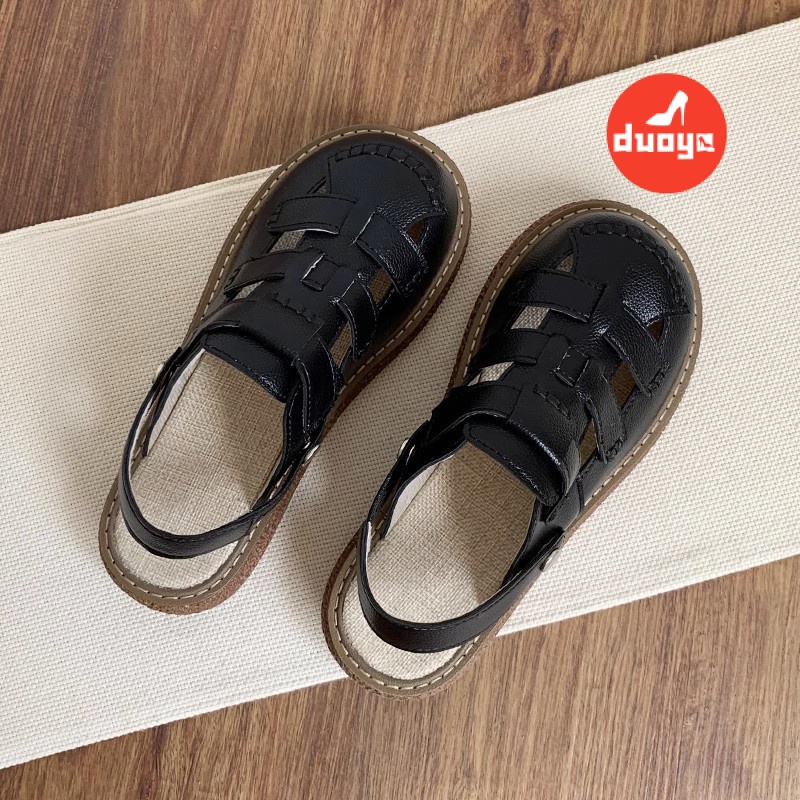 Duoya Tóc Thẳng ~ [Hàng Có Sẵn] Giày Sandal Mori Đế Dày Tăng Chiều Cao Một Nửa Phong Cách Preppy Dễ Phối Đồ Cho Nữ