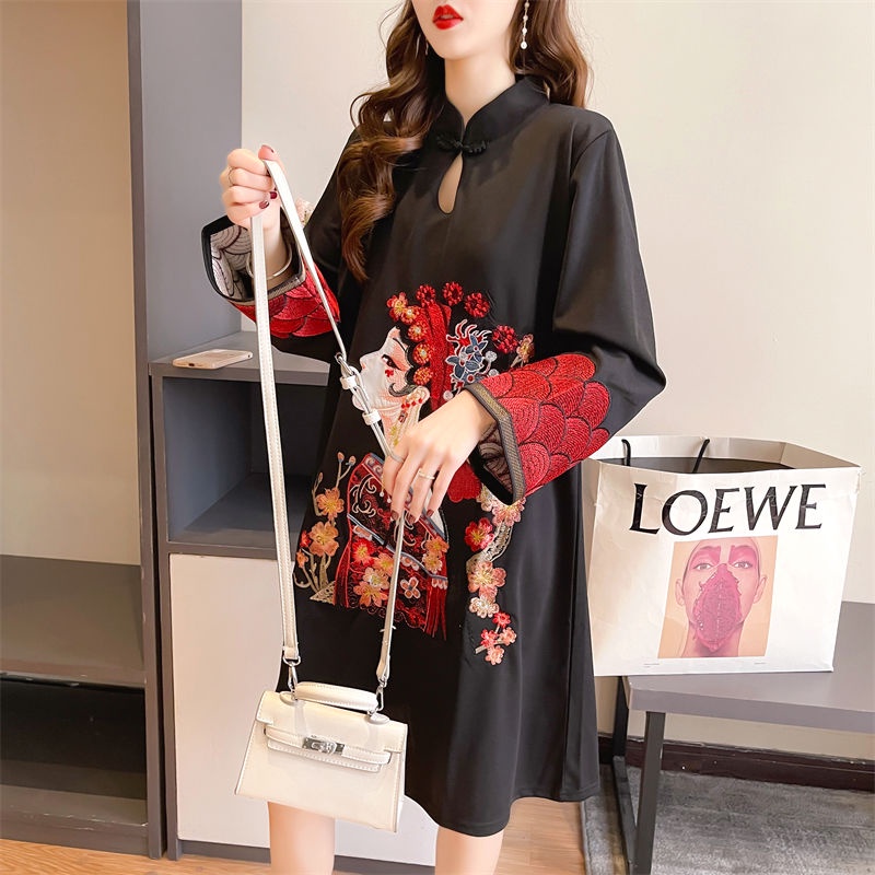Đầm Sườn Xám Tay Dài Dáng Rộng Phong Cách Trung Hoa Thời Trang Mùa Hè Xinh Xắn Cho Nữ