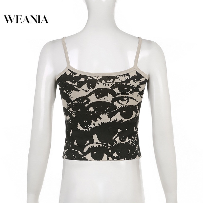 Weania Áo Hai Dây In Hình Đôi Mắt Trừu Tượng Mùa Hè Cho Nữ