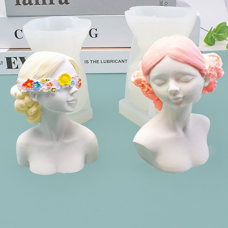 Khuôn Silicone Làm Nến Thơm Hình Cô Gái Đóng Mắt DIY