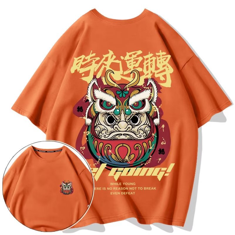 Có size lớn M-8xl Áo thun unisex nam nữ form rộng tay lỡ phông Cotton In Họa Tiết Sư Tử Hoạt Hình Phong Cách Trung Hoa Thời Trang Cho Nam