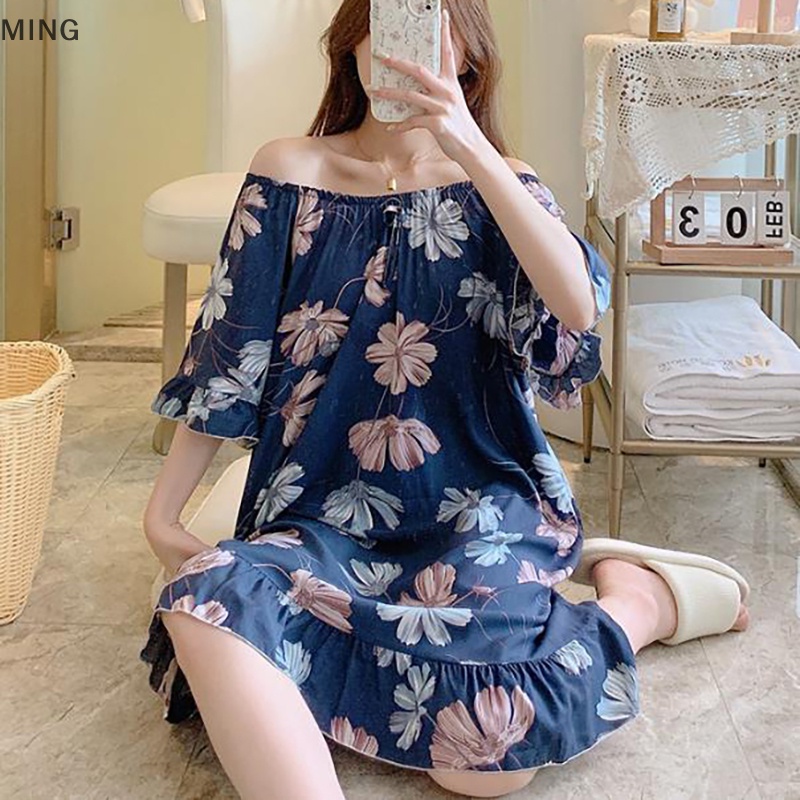 Đồ ngủ Cotton Dáng Dài In Họa Tiết Hoạt Hình Thời Trang Mùa Hè Cho Mẹ Bầu
