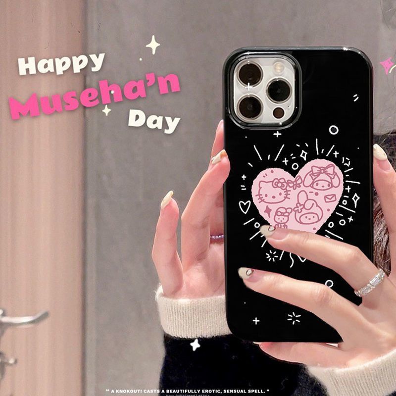 ✅Ốp Điện Thoại Màu Đen In Họa Tiết Dễ Thương Kiểu Hàn Quốc Cho iPhone13promax 14 xsins7 / 8p 1112