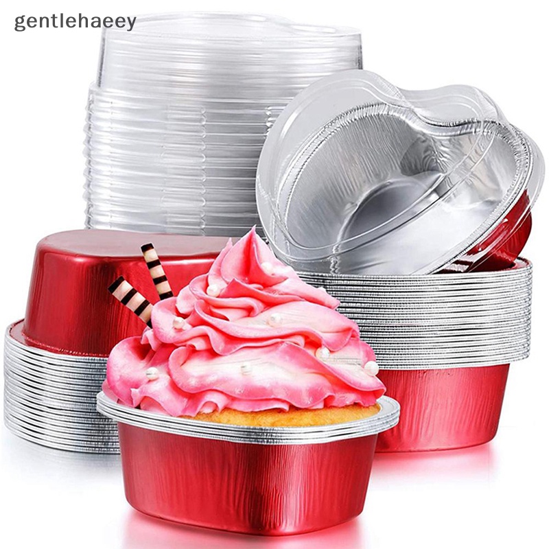 Set 10 Cốc Lá Nhôm 55ml Hình Trái Tim Làm Bánh Cupcake Có Nắp Đậy