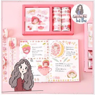 Hộp 10 washi tape và 12 tờ stickers em bé dễ thương