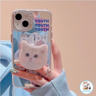 Dễ Thương Ốp Điện Thoại Tráng Gương Họa Tiết Chú Mèo Kèm Giá Đỡ Kim Loại Cho iphone 11 15 14 12 13 pro max