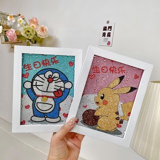 Bộ Tranh Đính đá CÓ KÈM KHUNG SẴN 5D DIY PIKACHU tự làm thủ công