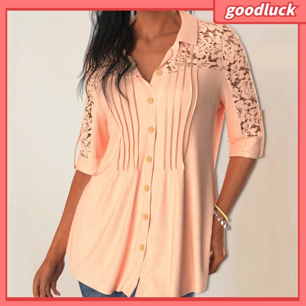 [ULK] Áo Sơ Mi Công Sở Tay Lửng Cổ Bẻ Phối Ren Bèo Một Hàng Nút Thời Trang Cho Nữ