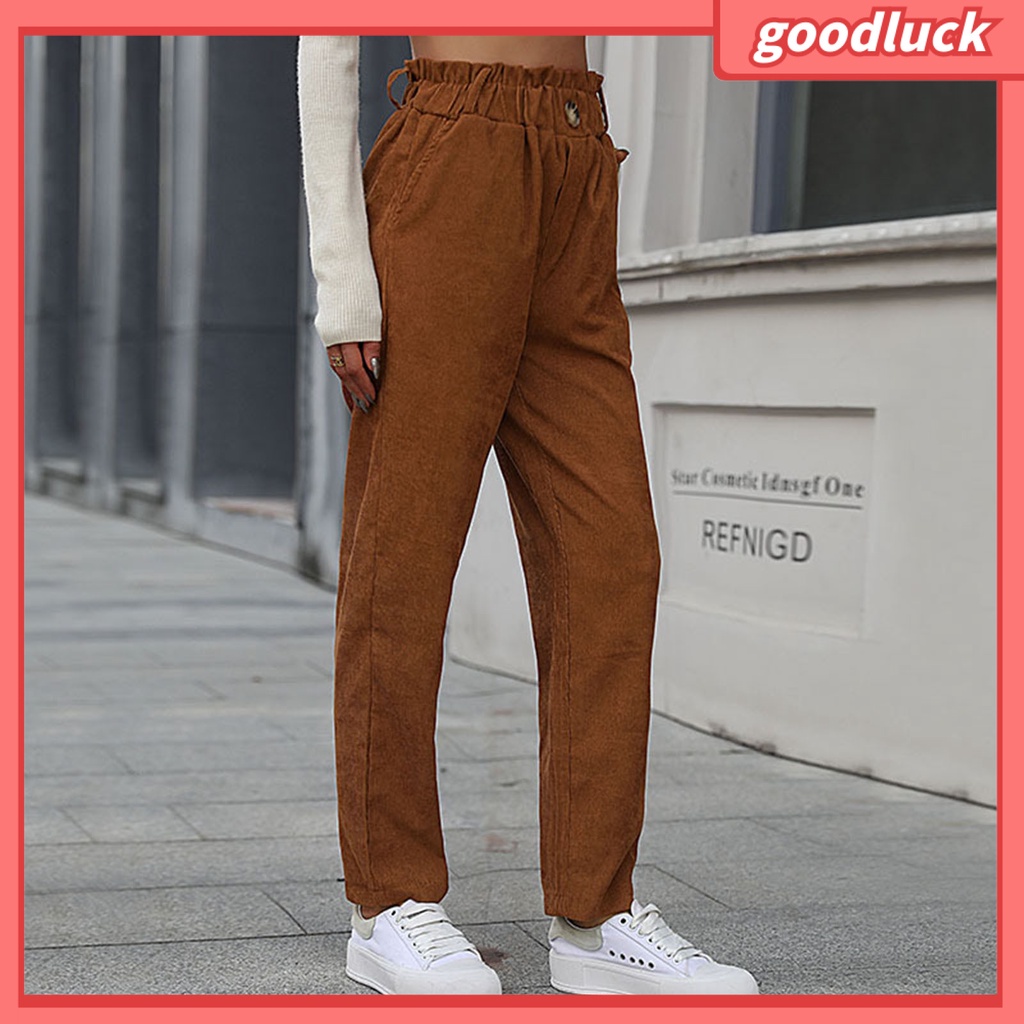 [ULK] Quần Dài Dáng Rộng Lưng Thun Phối Túi Màu Trơn Đơn Giản Dễ Phối Đồ Mùa Xuân Dành Cho Bạn Nữ