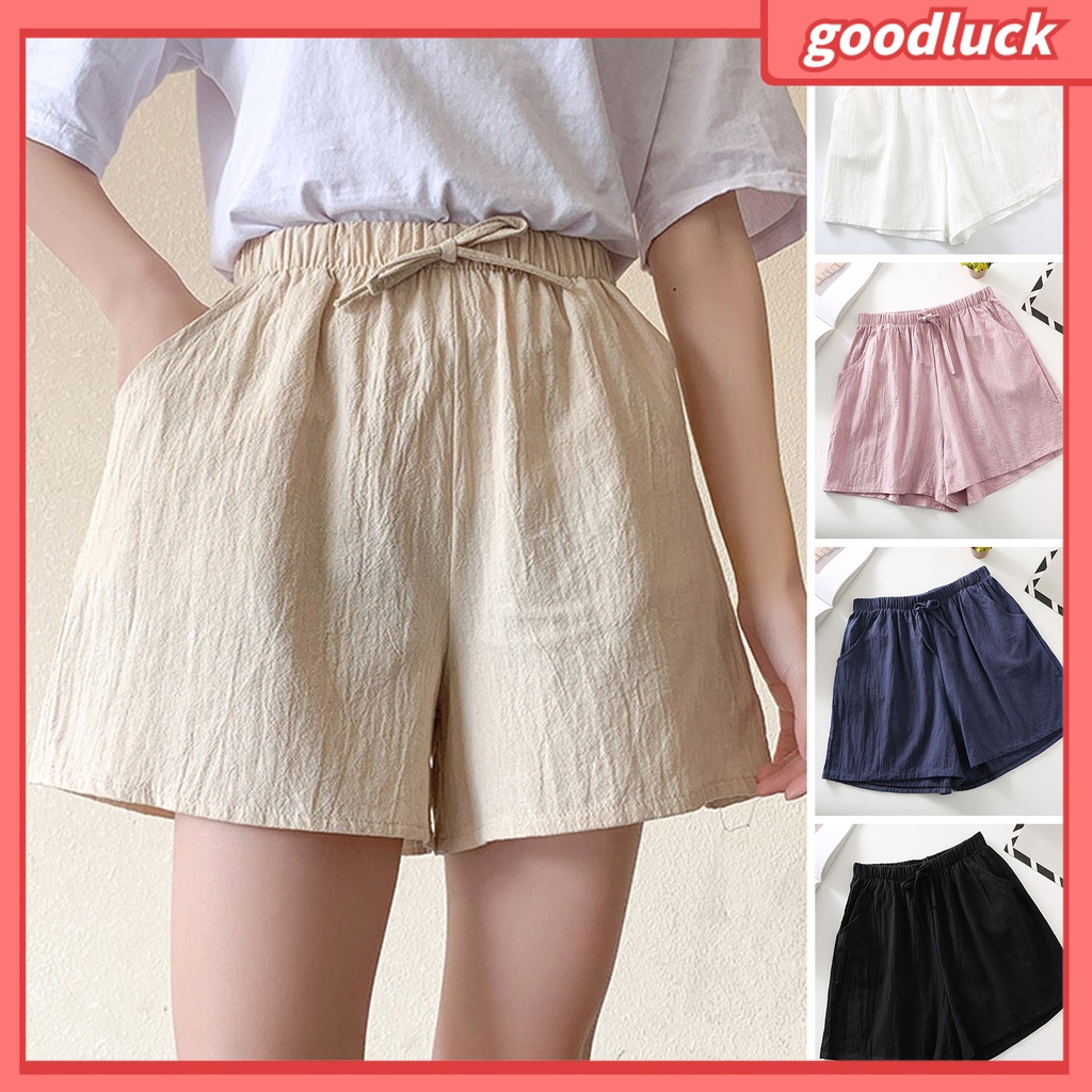 Quần Short Thể Thao Dáng Chữ A Lưng Thun Rút Dây Màu Trơn Thoáng Khí Cho Nữ