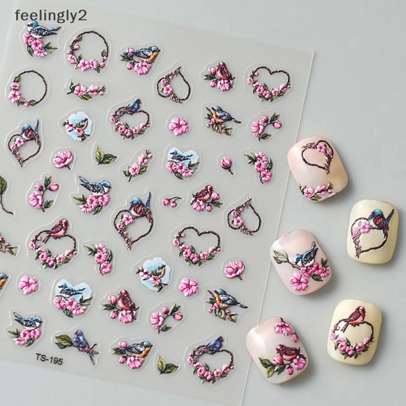 Miếng Dán Trang Trí Móng Tay 5D Họa Tiết Hoa Trái Tim Cho Nữ