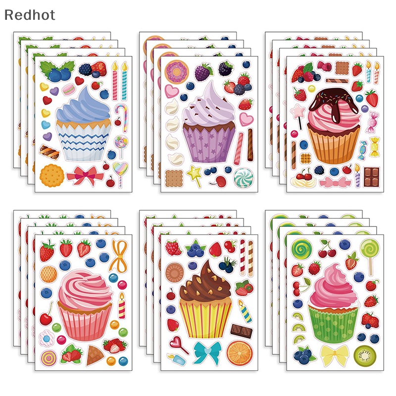 Bộ 6 / 12 / 24 Miếng Dán Xếp Hình Trang Trí Bánh Cupcake DIY Cho Bé