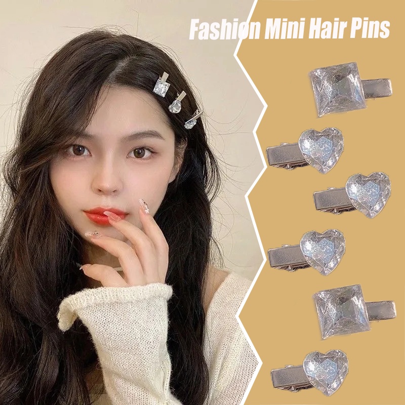 Kẹp Tóc Hình Vuông Đính Đá Bằng Kim Loại Màu Trắng Thanh Lịch Cho Nữ