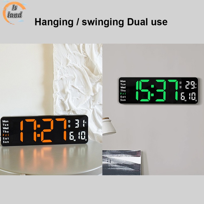 Đồng Hồ Báo Thức Điện Tử Màn Hình Led 13-inch Hiển Thị Nhiệt Độ Ngày Tháng Gắn Tường