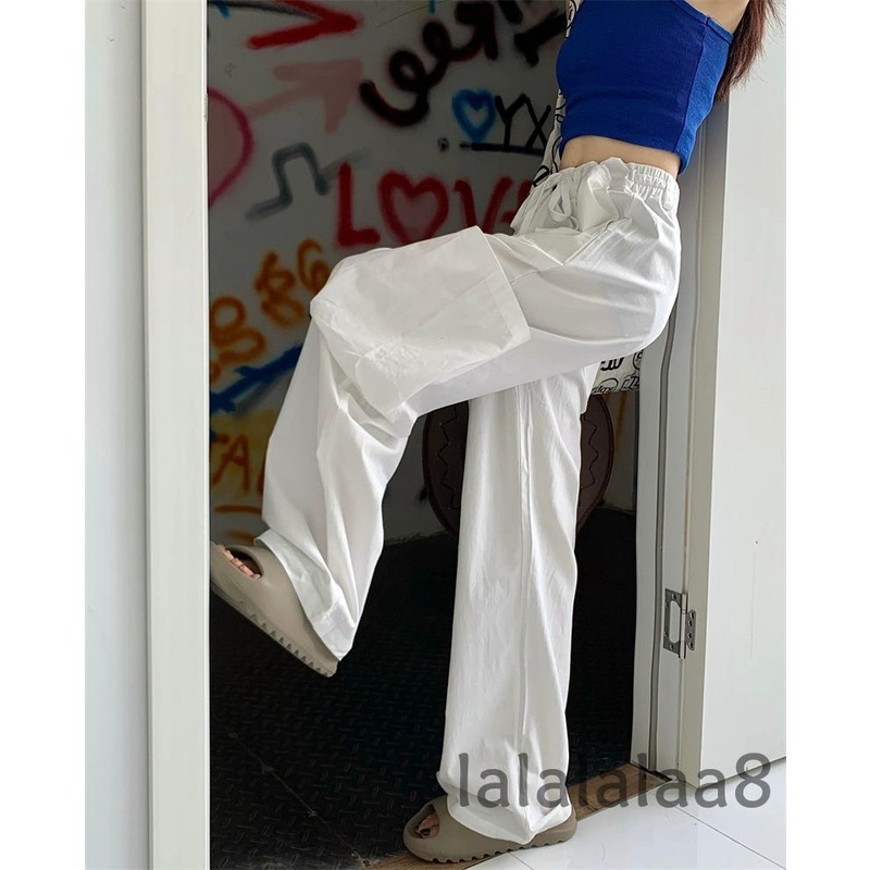 Quần Dài Lưng Cao Ống Rộng Màu Trơn Phối Túi LAA8