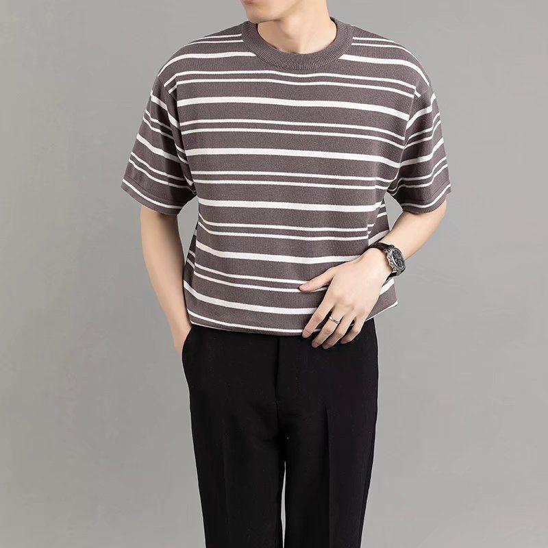 Áo Thun Tay Ngắn Cổ Tròn Họa Tiết Kẻ Sọc Dáng Rộng Thời Trang Mùa Hè Sang Trọng Cho Nam510