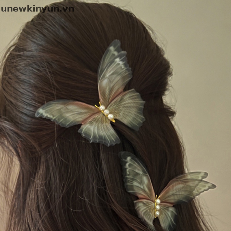 Kẹp Tóc Hình Bướm Hai Lớp Đính Ngọc Trai Lãng Mạn Cho Nữ