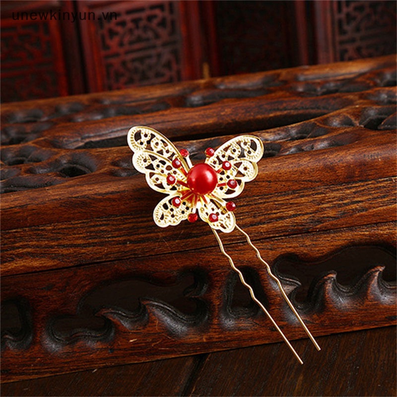 Trâm Cài Tóc Chữ U Hình Bướm Màu Vàng / Bạc Cho Cô Dâu