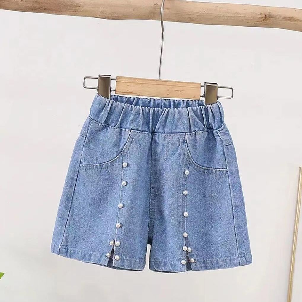Quần Short Denim Mỏng Mùa Hè 2023 Kích Thước Lớn Phong Cách Mới Cho Bé Gái