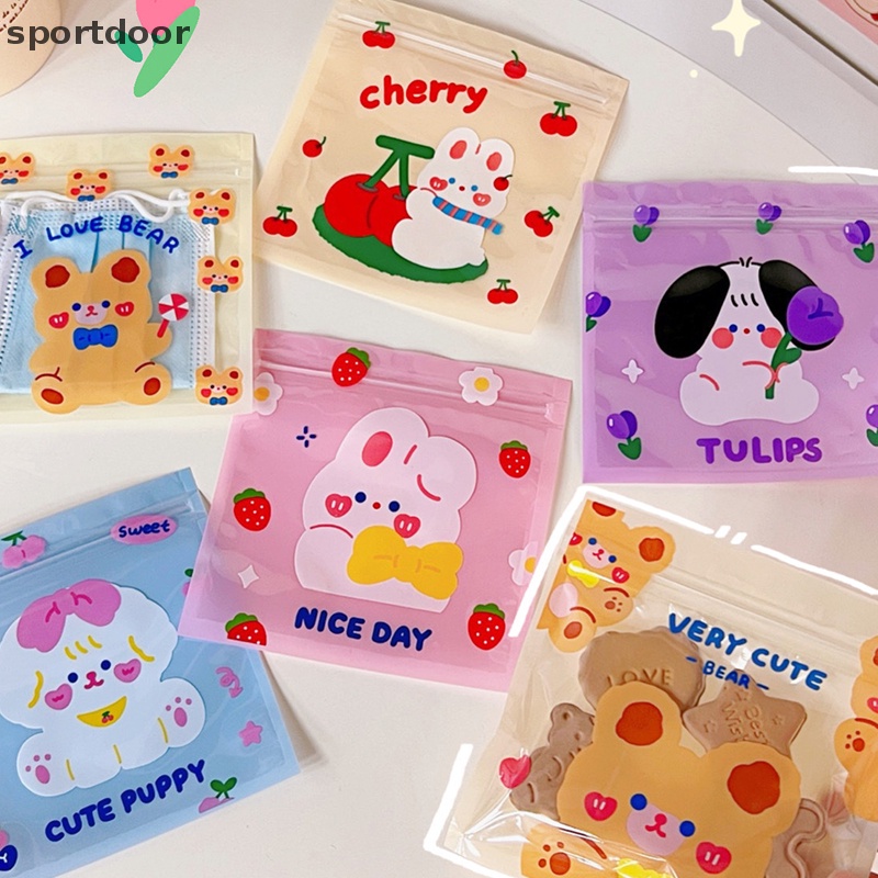 Bộ 10 Túi Zip Trong Suốt Bằng Poly In Hình Thỏ / Gấu Hoạt Hình Đựng Bánh Kẹo Đa Ứng Dụng