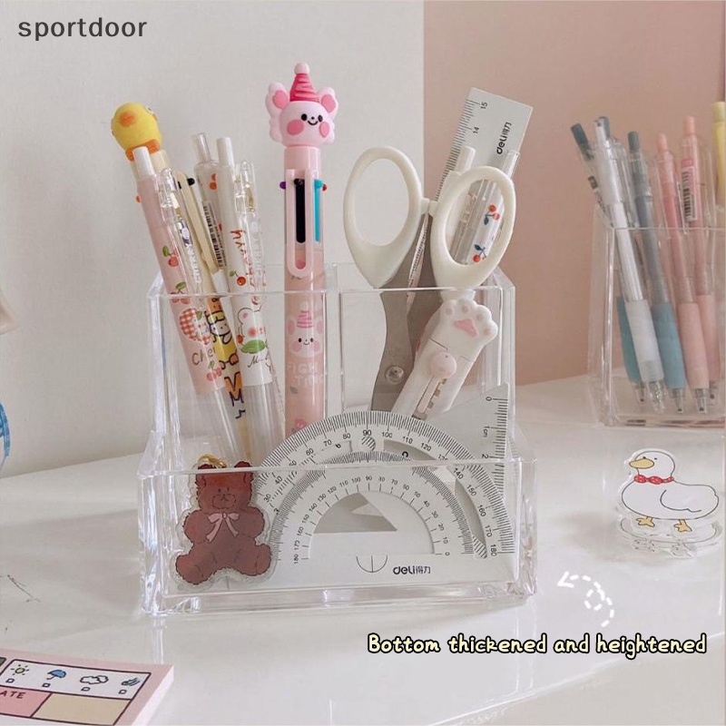 [sportoutdoor] Ins Kệ Đựng Bút Ba Ngăn Bằng Acrylic Trong Suốt Hình Vuông Sức Chứa Lớn Để Bàn Văn Phòng / Trường Học [out]
