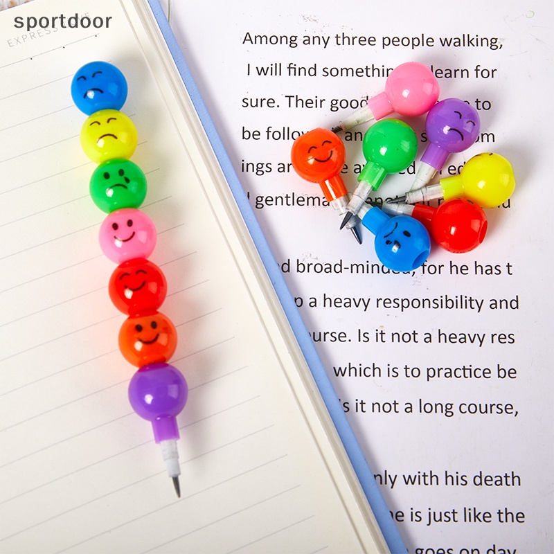 Set 2 Bút Chì Họa Tiết Mặt Cười Hoạt Hình Nhiều Màu Sắc Dành Cho Trẻ Em