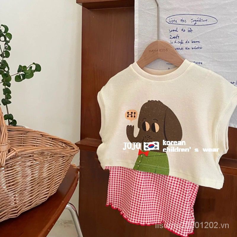 Set Áo Sát Nách + Chân Váy Sọc Caro Xinh Xắn Cho Bé Gái